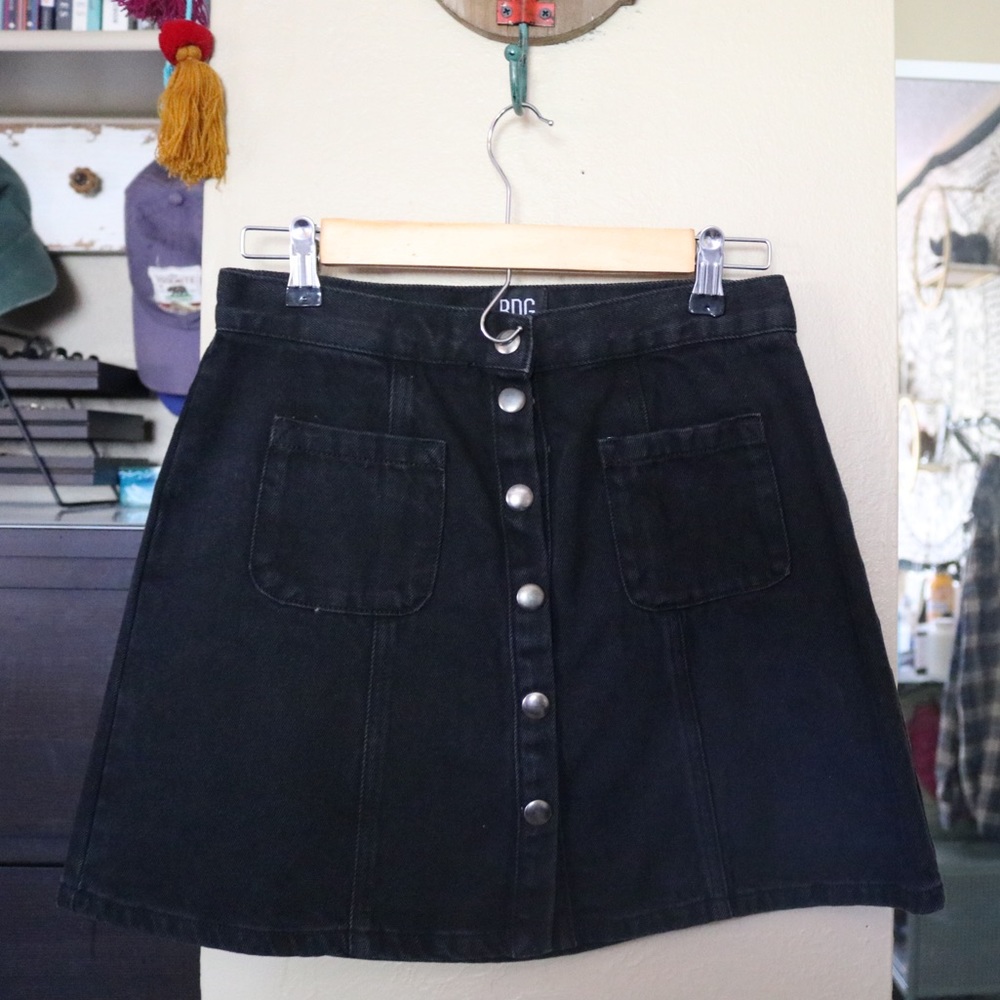 BDG urban outfitters, black denim mini skirt